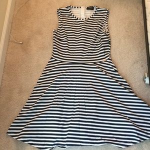 Blue and white striped sleeveless dress